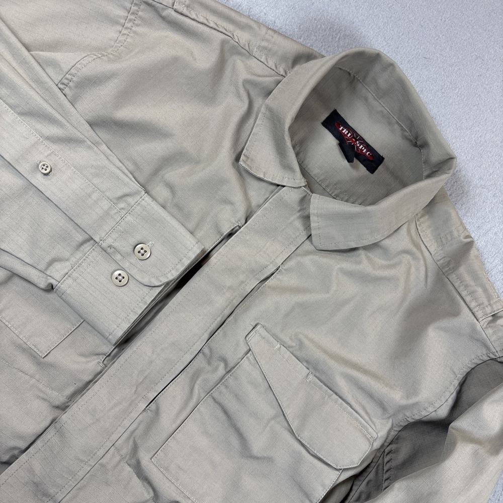 TRU-SPEC 24-7 Series Khaki Field Tactical Long Sleeve Zip Up Shirt Men's Sz Med